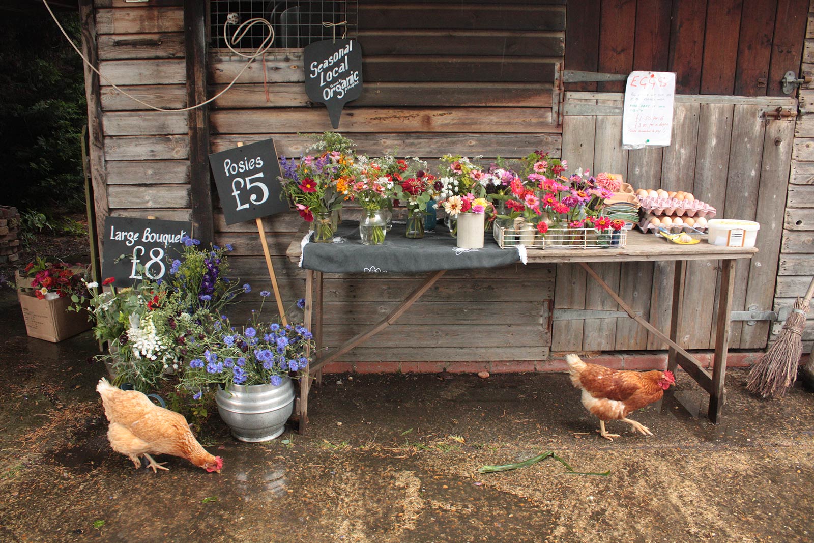 Our first flower Stall "The Chicken Shed", at Cupsmiths, in association with Farnham Community Farm.
